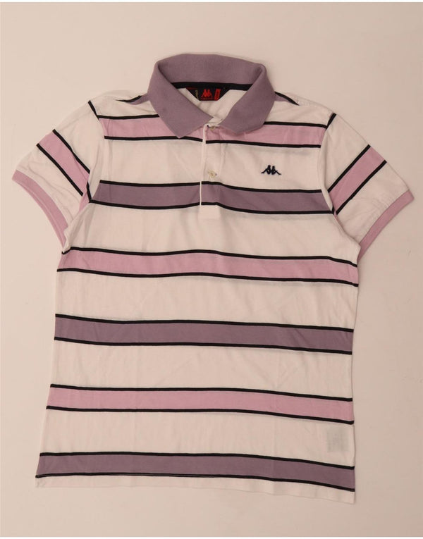 Kappa Mens Polo Shirt Large White Striped Cotton