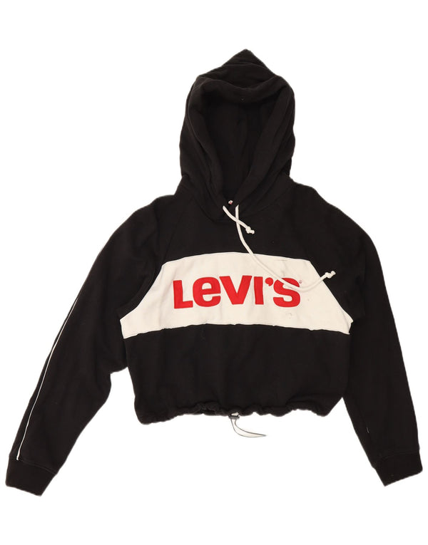 Levi's Womens Crop Graphic Hoodie Jumper UK 14 Medium Black Colourblock