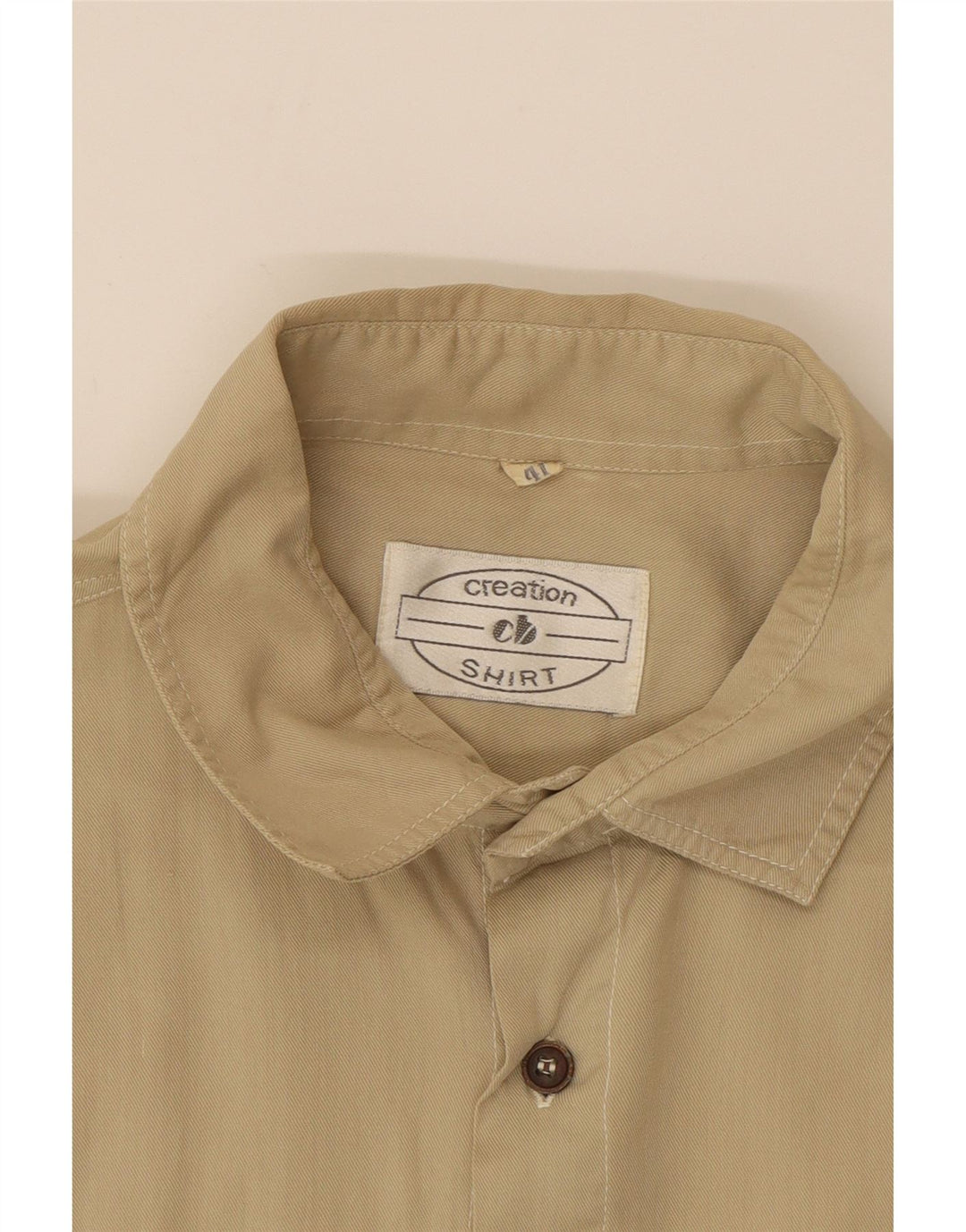 CREATION Mens Short Sleeve Shirt Size 41 Large Beige Cotton Vintage Creation and Second-Hand Creation from Messina Hembry 