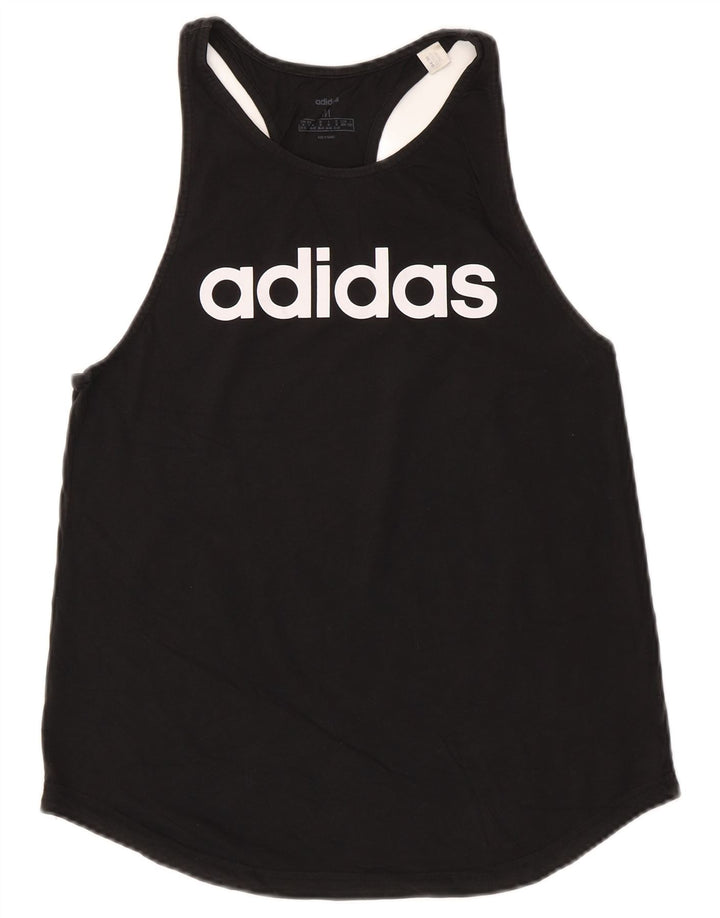 ADIDAS Womens Graphic Vest Top UK 12/14 Medium Black Cotton