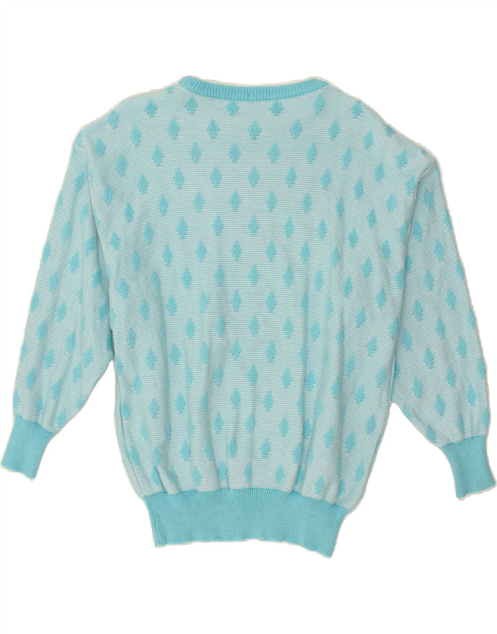 VINTAGE Womens Boat Neck Jumper Sweater IT 42 Medium Blue Argyle/Diamond Vintage Vintage and Second-Hand Vintage from Messina Hembry 