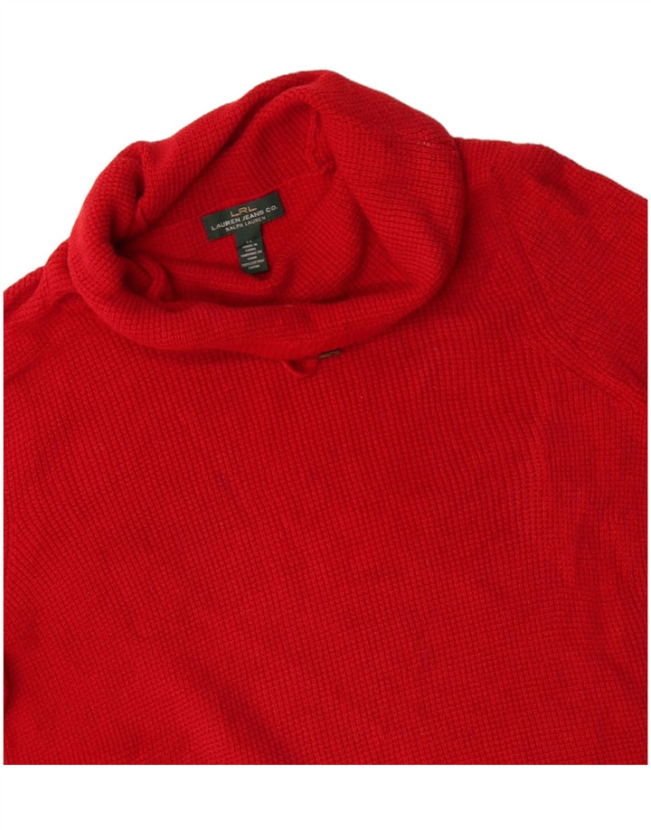 Ralph Lauren Womens Roll Neck Jumper Sweater UK 14 Medium Red Cotton