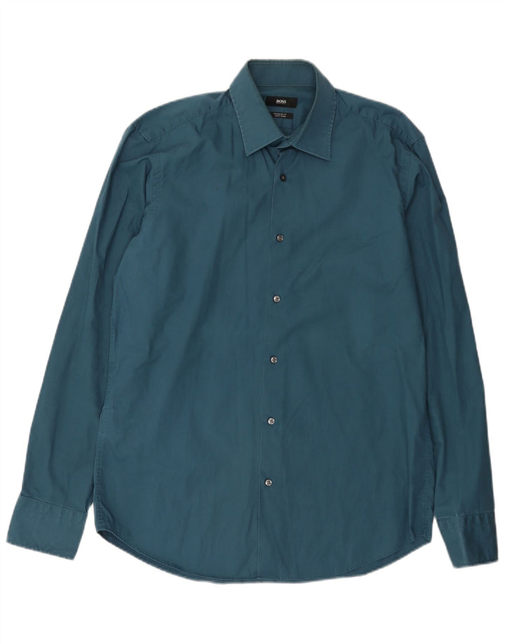 Hugo Boss Mens Regular Fit Shirt Size 39 Medium Blue Cotton