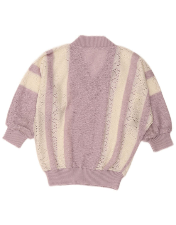 Vintage Womens Crop V-Neck Jumper Sweater UK 10 Small Purple Striped