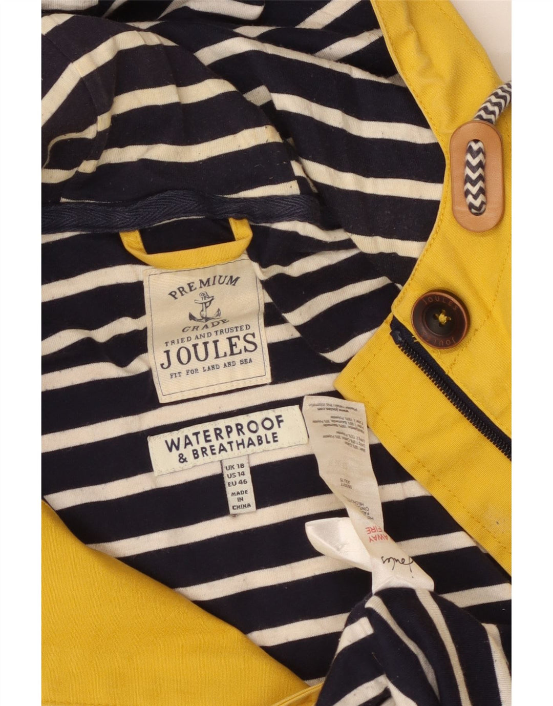 JOULES Womens Hooded Windbreaker Jacket UK 18 XL Yellow Cotton