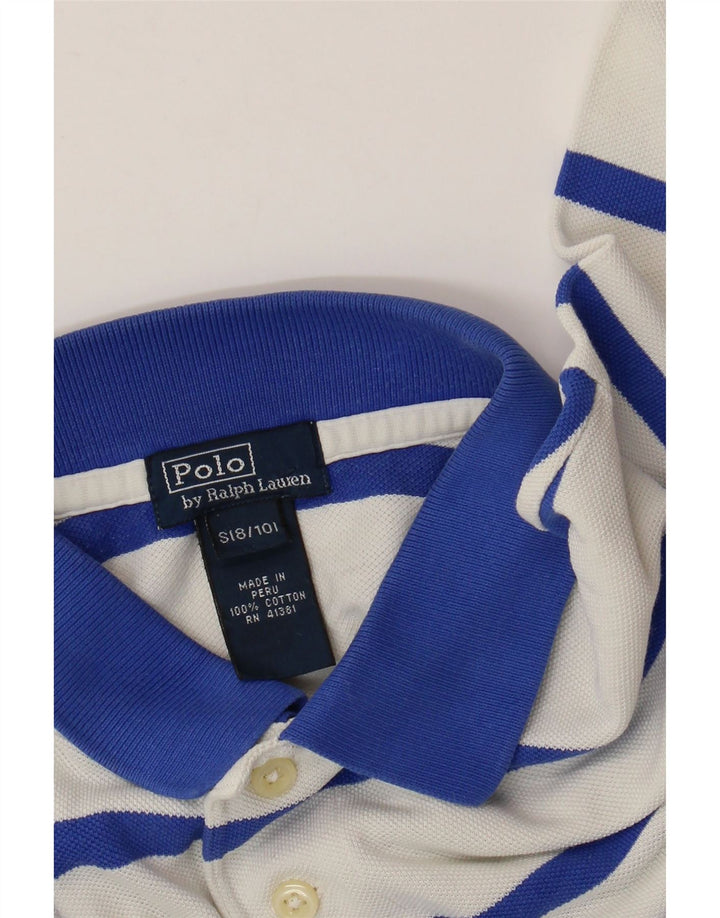POLO RALPH LAUREN Boys Polo Shirt 8-9 Years Small White Striped Cotton