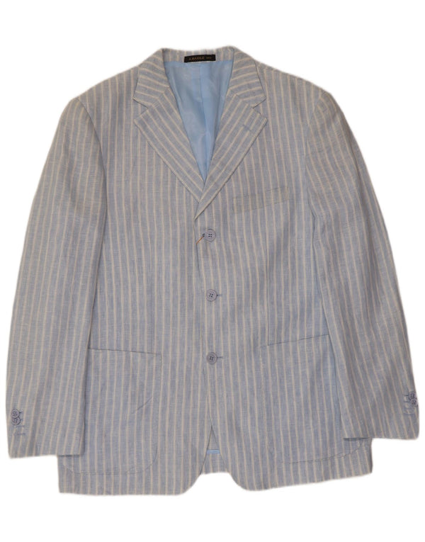 A.Basile Mens 3 Button Blazer Jacket IT 50 Large Blue Striped Linen