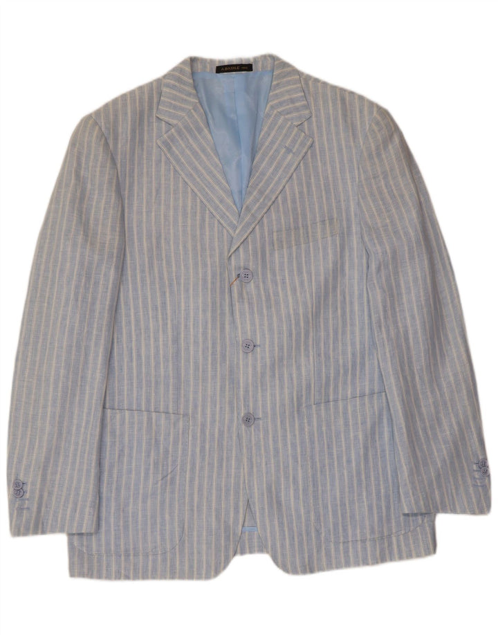 A.Basile Mens 3 Button Blazer Jacket IT 50 Large Blue Striped Linen