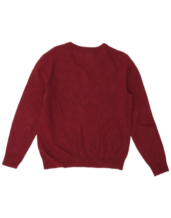 Gant Womens V-Neck Jumper Sweater UK 14 Large Burgundy Lambswool