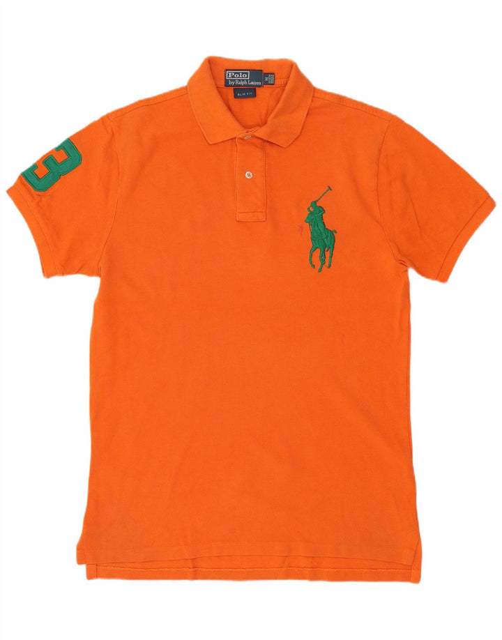 POLO RALPH LAUREN Mens Slim Fit Graphic Polo Shirt Medium Orange Cotton