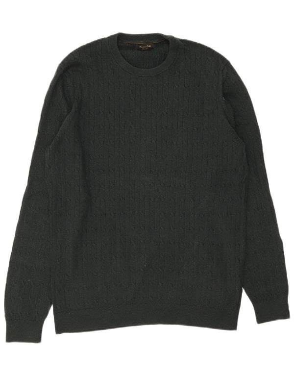 Massimo Dutti Mens Crew Neck Jumper Sweater XL Green Cotton