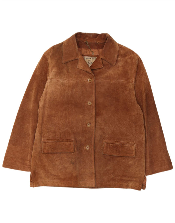 Privilegi Womens Loose Fit Suede Jacket IT 44 Medium Brown Leather