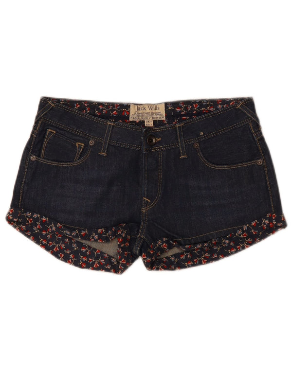 JACK WILLS Womens Denim Shorts UK 8 Small W28 Navy Blue Floral