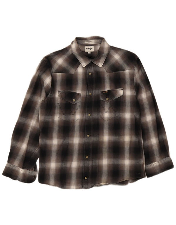 Wrangler Mens Slim Shirt Large Black Plaid Cotton