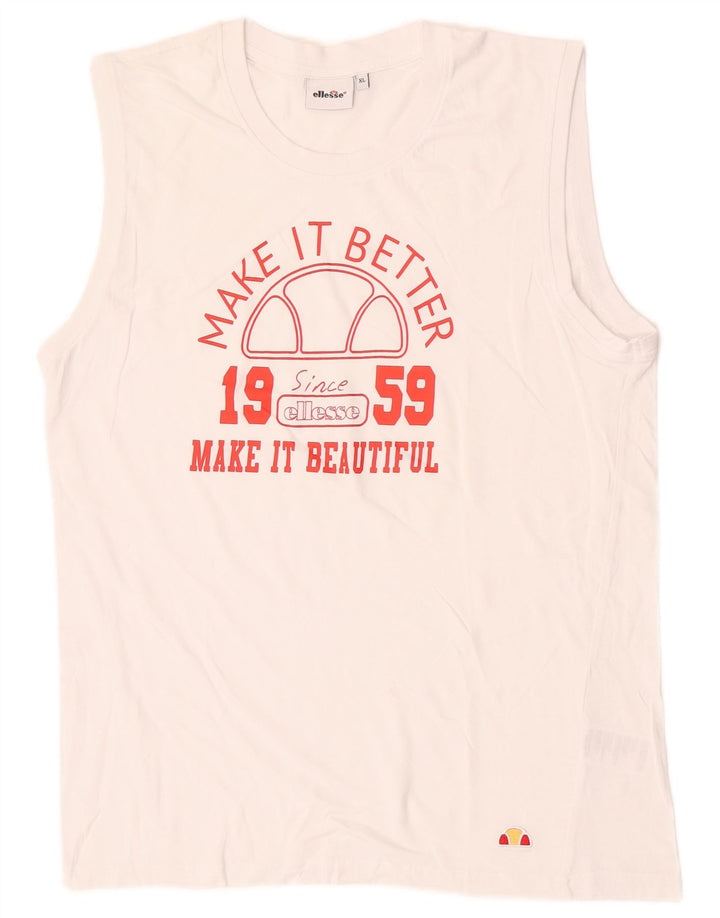 ELLESSE Mens Graphic Vest Top XL White Cotton