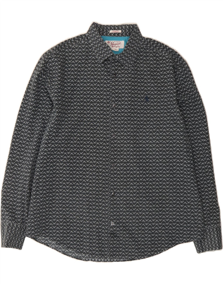 PENGUIN Mens Classic Fit Shirt Large Black Spotted Cotton Vintage Penguin and Second-Hand Penguin from Messina Hembry 