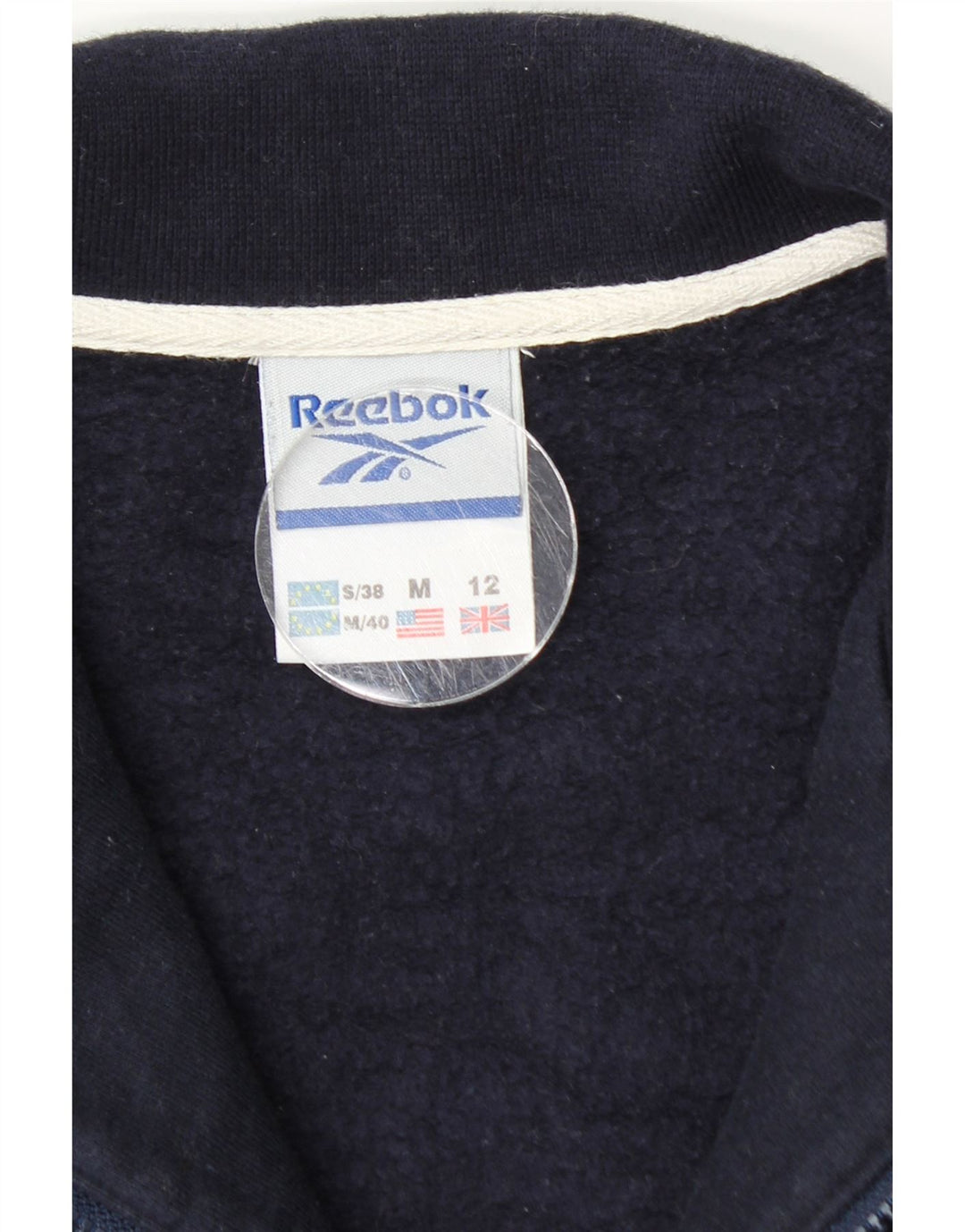 Reebok Womens Zip Neck Sweatshirt Jumper UK 12 Medium Navy Blue Cotton
