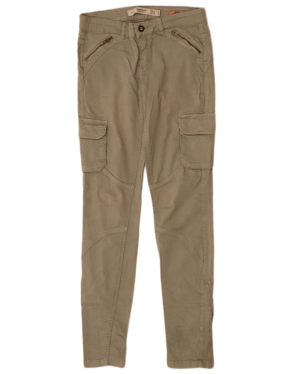 Zara Womens Slim Cargo Trousers EU 34 2XS W24 L28 Khaki Cotton
