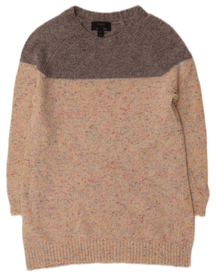 J. CREW Womens Boat Neck Jumper Sweater UK 2 2XS Beige Colourblock Wool