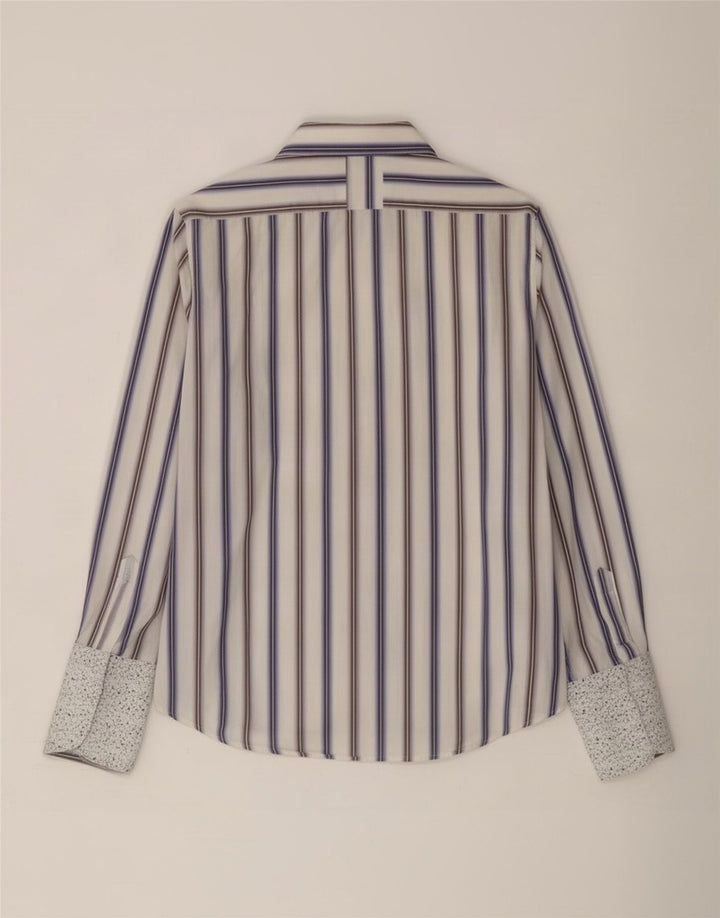 Peter Werth Mens Shirt Medium White Striped Cotton