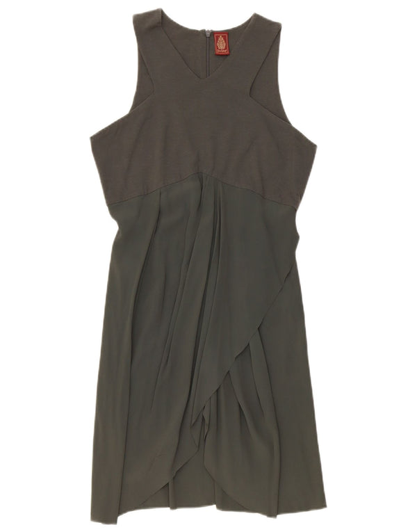 Dondup Womens Sleeveless A-Line Dress UK 8 Small Khaki Cotton