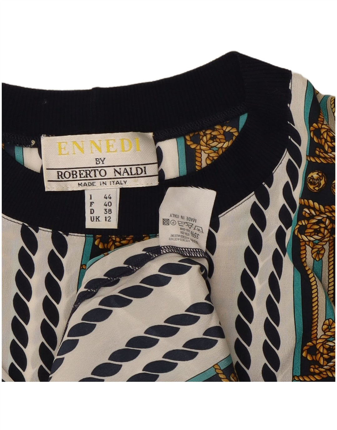 ENNEDI Womens Blouse Top UK 12 Medium White Striped Acetate