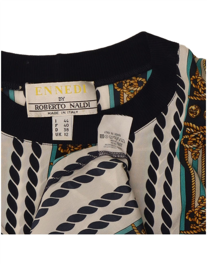 ENNEDI Womens Blouse Top UK 12 Medium White Striped Acetate