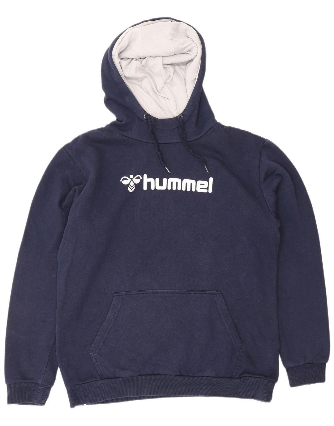 HUMMEL Mens Graphic Hoodie Jumper Large Navy Blue Cotton