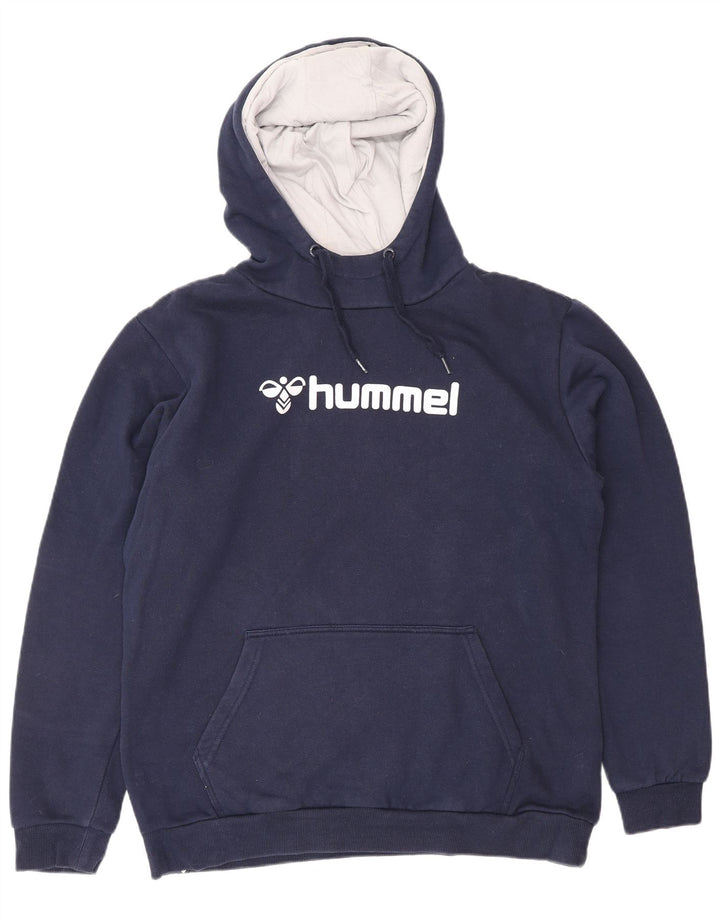 HUMMEL Mens Graphic Hoodie Jumper Large Navy Blue Cotton