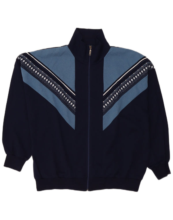 Vintage Mens Cardigan Sweater UK 54 5XL Navy Blue Colourblock Polyacrylic