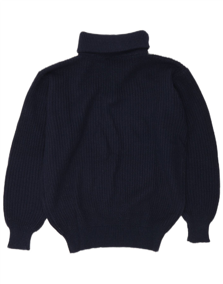 Vintage Mens Zip Neck Jumper Sweater IT 52 Large Navy Blue Polyacrylic