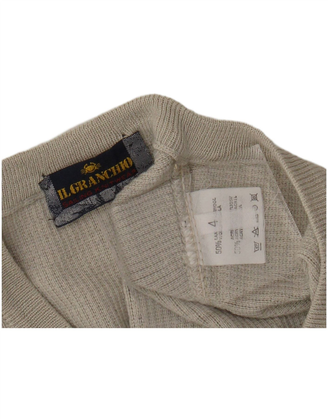 IL GRANCHIO Mens V-Neck Jumper Sweater Medium Beige Wool