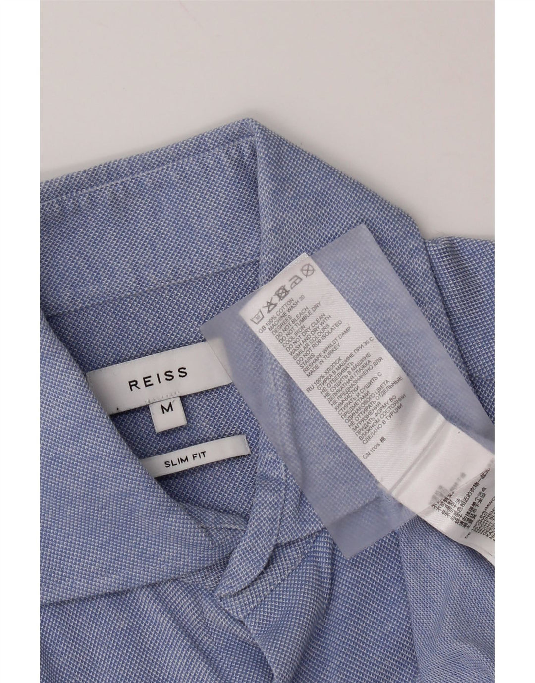 Reiss Mens Slim Fit Shirt Medium Blue Cotton
