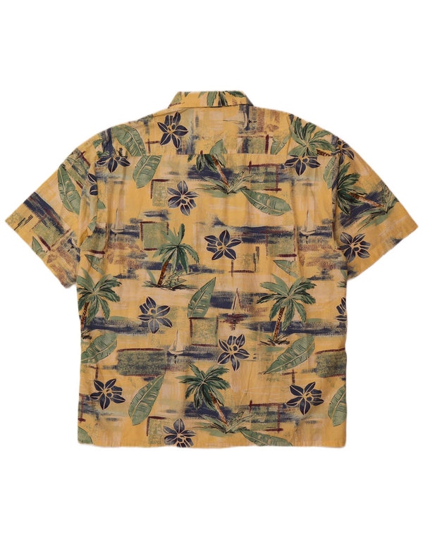 Pierre Cardin Mens Short Sleeve Shirt 2XL Yellow Floral Cotton Hawaiian