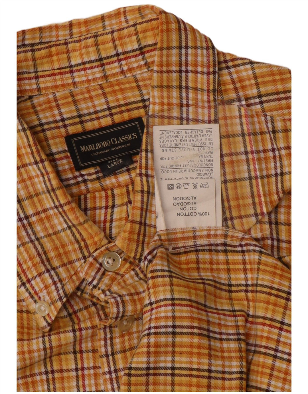 Marlboro Classics Mens Shirt Large Yellow Check Cotton