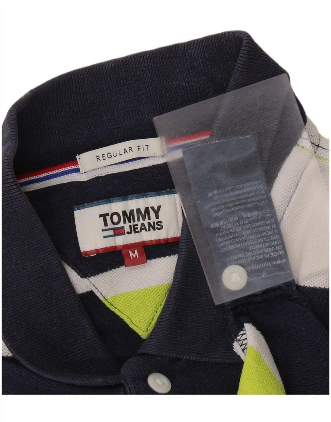 TOMMY HILFIGER Mens Graphic Rugby Polo Shirt Medium Navy Blue Striped