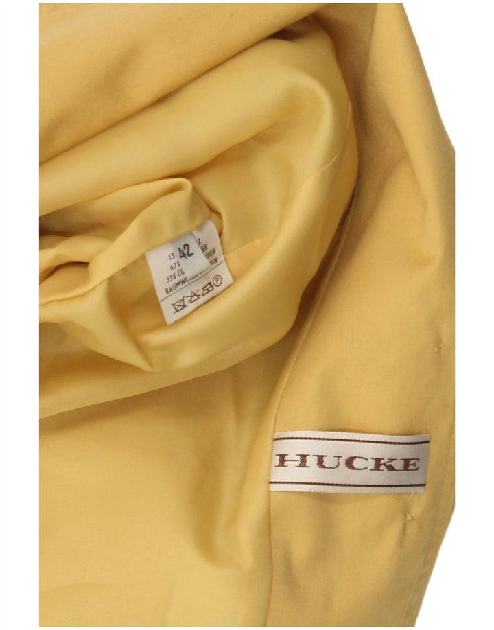 Hucke Womens Crop 3 Button Blazer Jacket EU 42 Large Yellow Cotton
