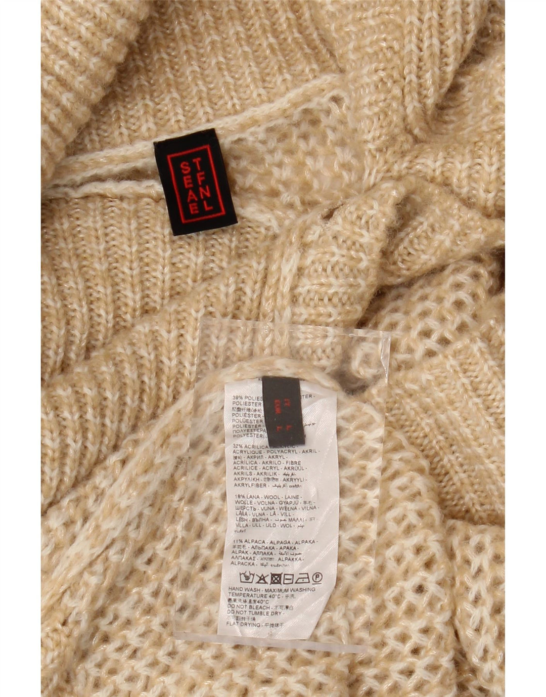 STEFANEL Womens Oversized Button Neck Jumper Sweater UK 16 Large Beige