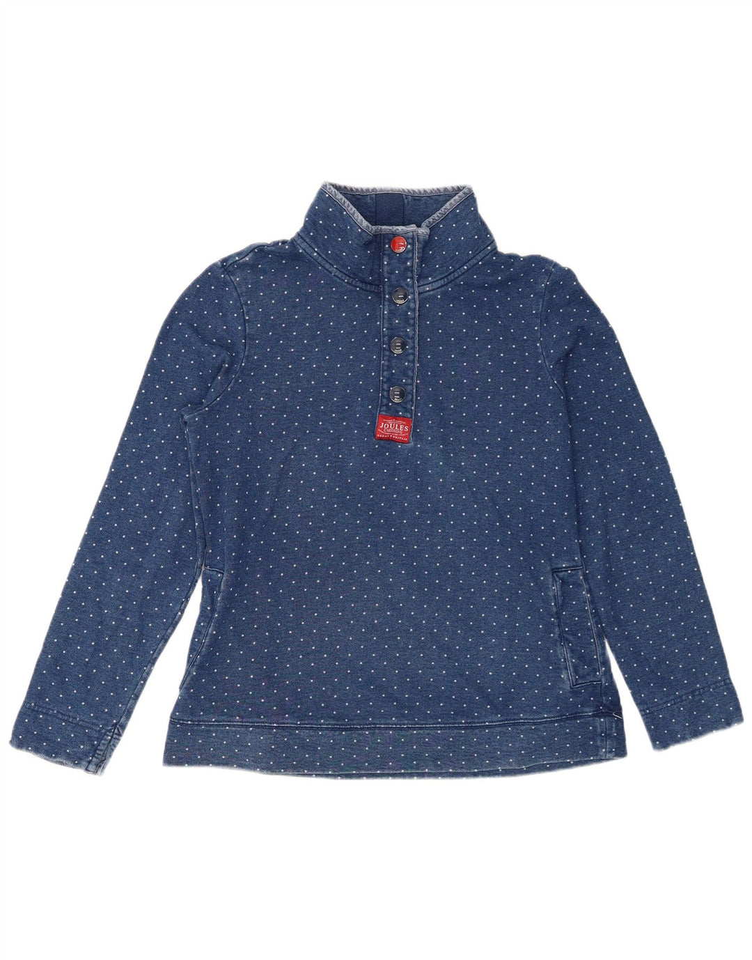 Joules Womens Button Neck Sweatshirt Jumper UK 12 Medium Blue Polka Dot