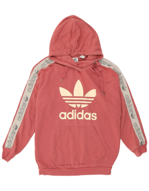 ADIDAS Womens Graphic Hoodie Jumper UK 12 Medium  Pink Colourblock Cotton
