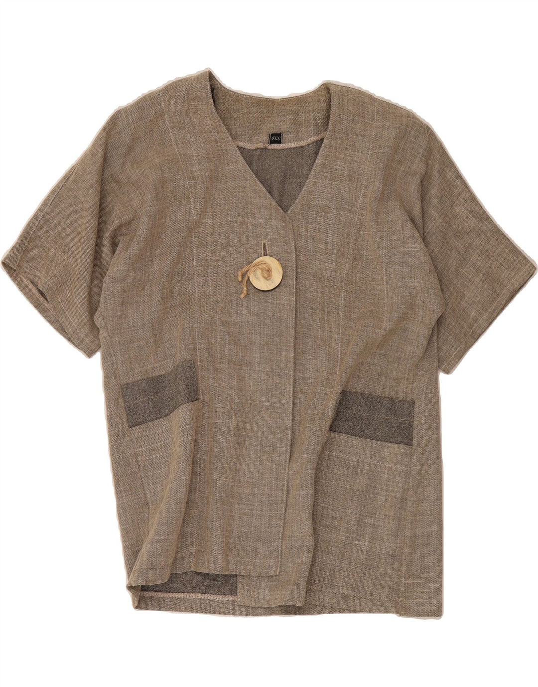 VINTAGE Womens Short Sleeve 1 Button Blazer Jacket UK 16 Large Beige Vintage Vintage and Second-Hand Vintage from Messina Hembry 