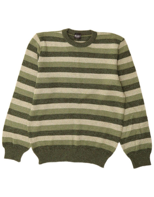 Vintage Mens Crew Neck Jumper Sweater IT 52/54 Large Khaki Striped