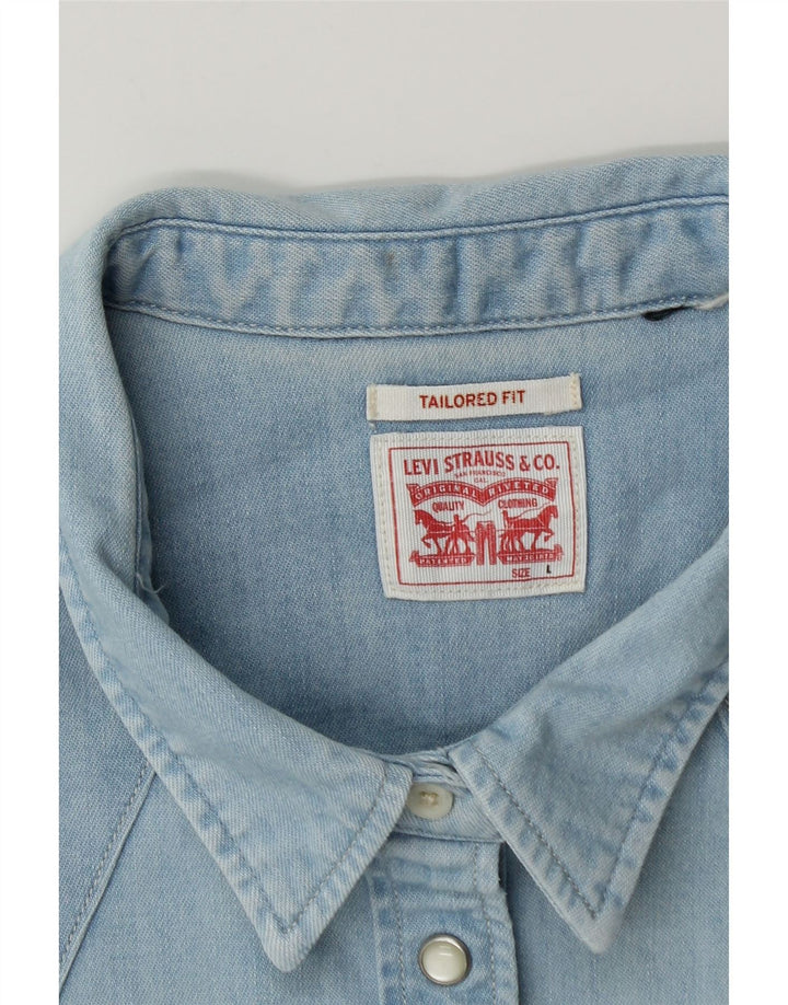 Levi's Womens Tailored Fit Denim Shirt UK 14 Large Blue Cotton