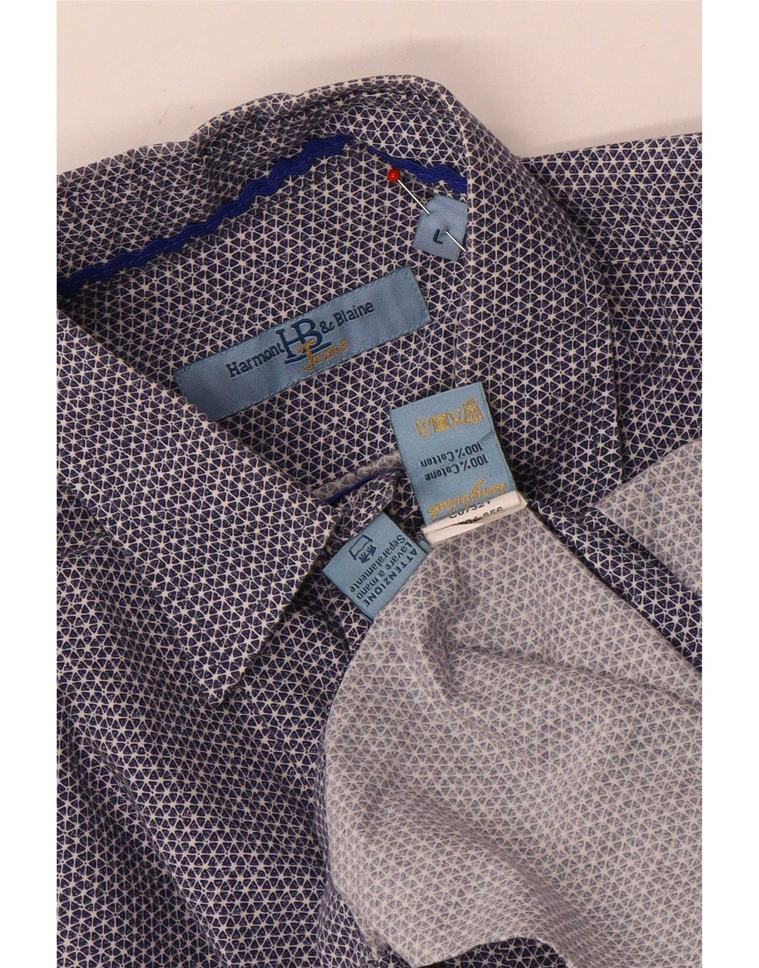 Harmont & Blaine Mens Shirt Large Blue Geometric Cotton