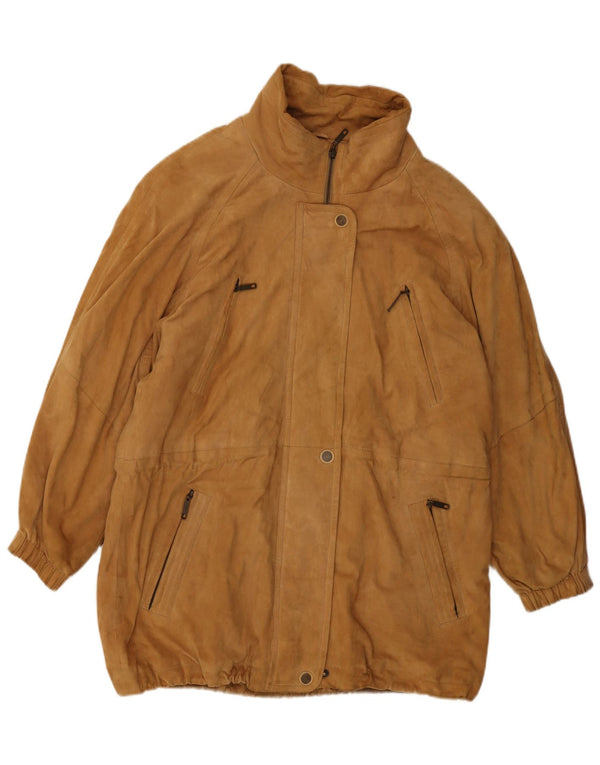 Vintage Womens Oversized Suede Overcoat EU 38 Medium Brown Leather
