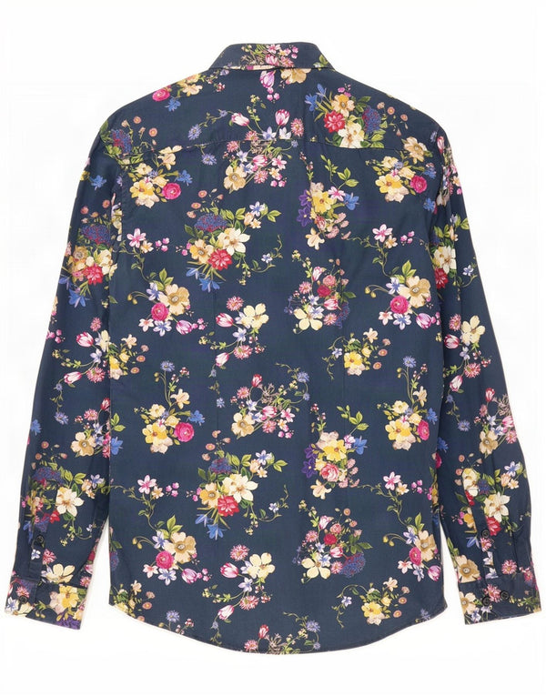 Angelo Litrico Mens Slim Fit Shirt Size 37/38 Small Navy Blue Floral Cotton