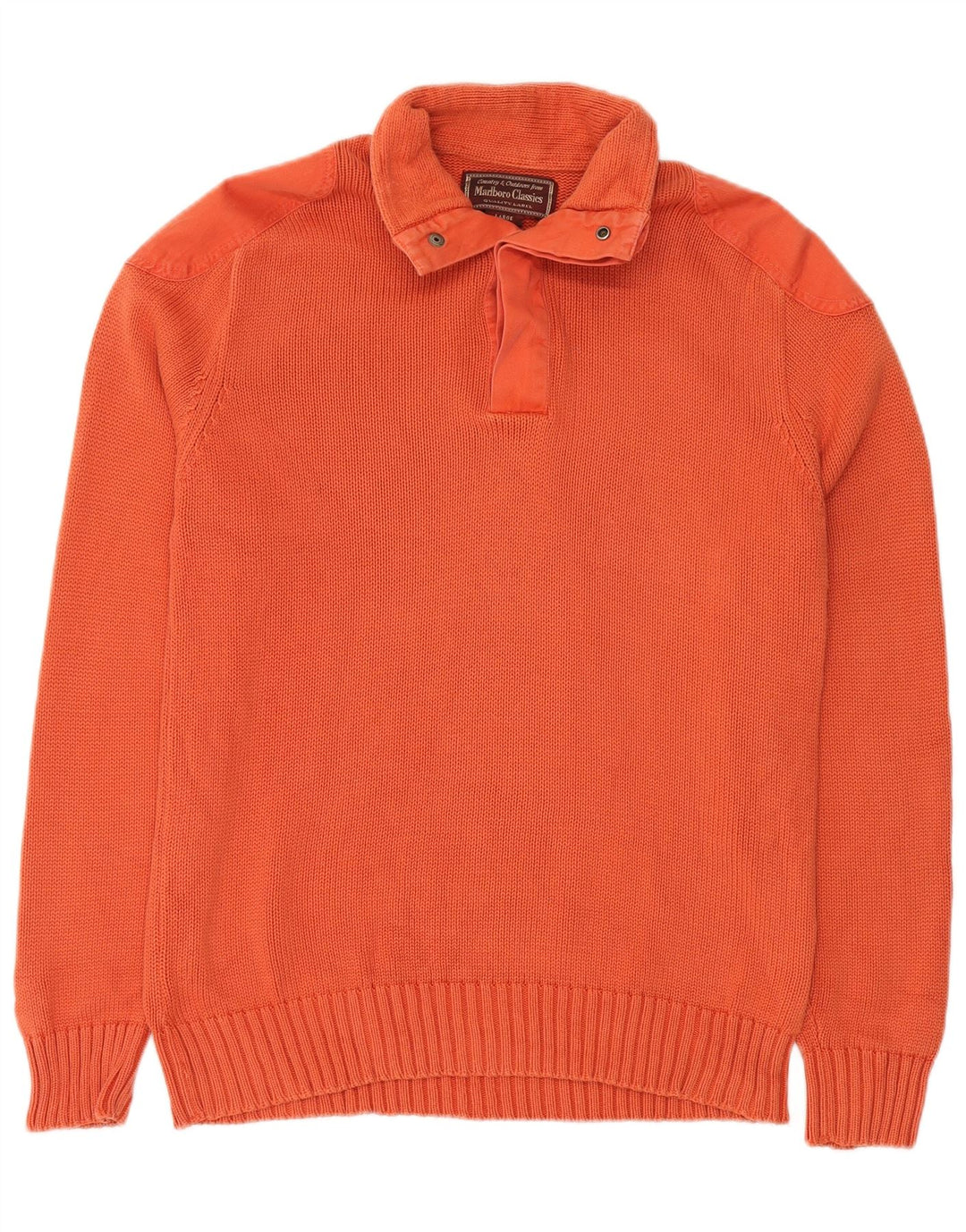 Marlboro Classics Mens Button Neck Jumper Sweater Large Orange Cotton