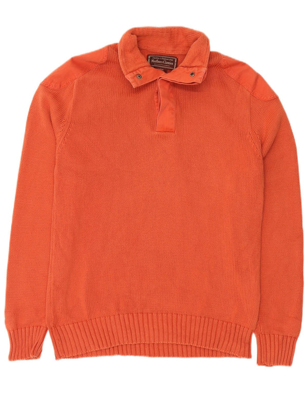 Marlboro Classics Mens Button Neck Jumper Sweater Large Orange Cotton