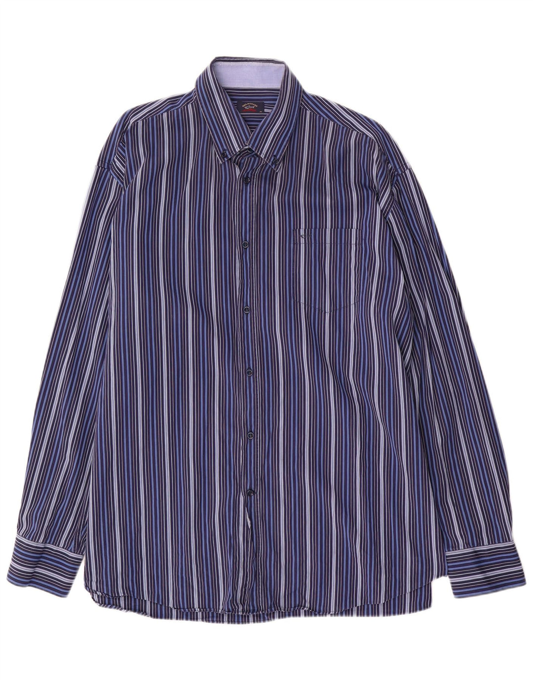PAUL & SHARK Mens Shirt Size 45 XL Navy Blue Striped Cotton