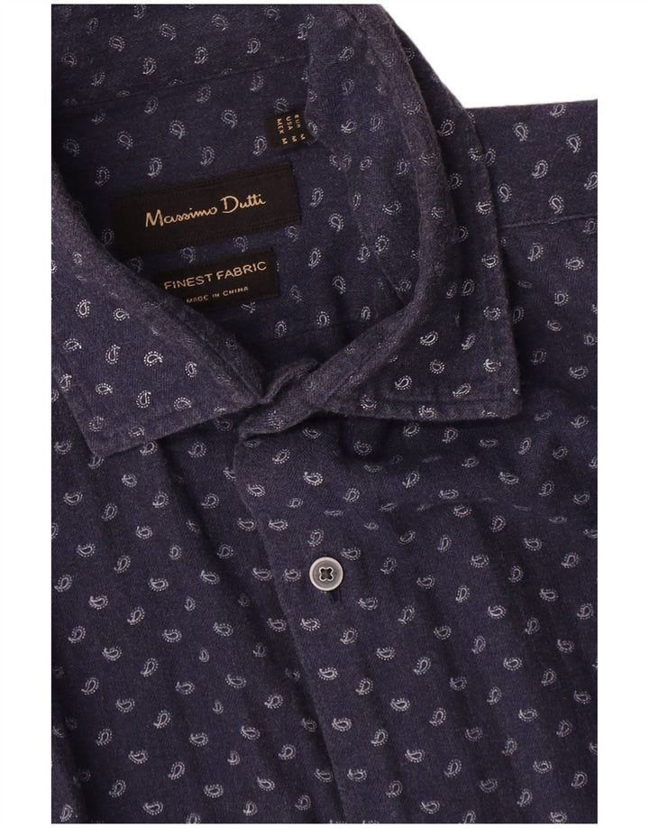 Massimo Dutti Mens Shirt Medium Navy Blue Paisley Cotton